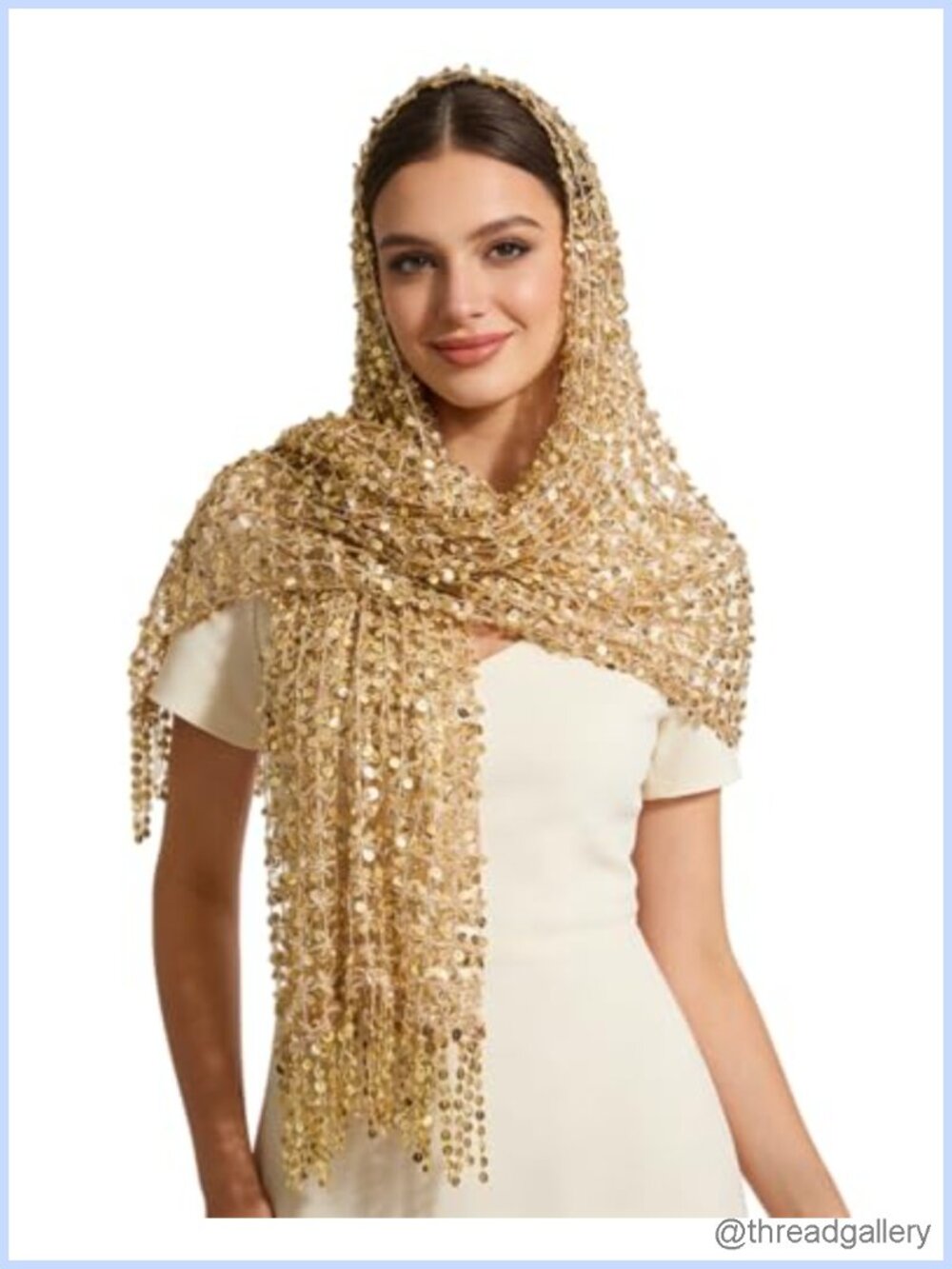 Sequin Fringe Shawl Wrap Sparkling Mesh Scarf for Evening Party Wedding Prom